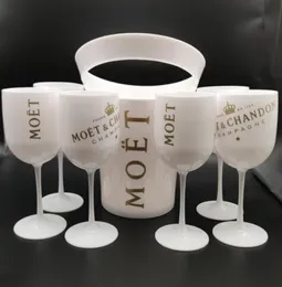 Eiskläger und Kühler mit 6 -pcs -Weißglas Moet Chandon Champagner Glastik Plastik1819884
