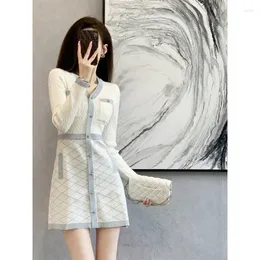 Casual Dresses Knit Dress Women Elegant Button Up Autumn Winter Vintage High Quality Ladies Sticked Party Vestido Navidad Mujer E381