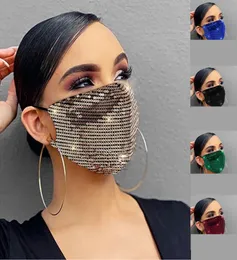 Glitter bling paljetter ansiktsmask dammtät tvättbar vindtät återanvändbar ansikte Maska med justerbar Earloop Nightclub Party Masks2020505