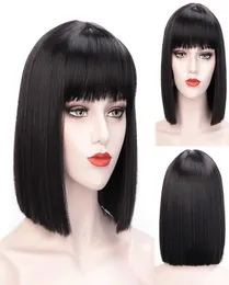 Aisi Haire Short Pright Wige с челкой для женщин синтетические парики черно -фиолетовый розовый синий боб Wigy Teatrestaint Hair7105722
