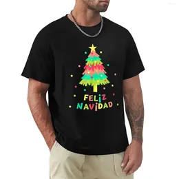 Herrpolos Feliz Navidad Paper Tree Gift Idea Happy Christmas Holiday T-shirt Topps snabbtorkande utgåva t-shirts för män bomull