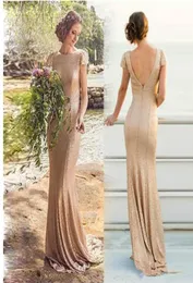 Exquisite Gott -Pailletten Lange Meerjungfrau Prom -Kleider 2017 Juwelenkappe Abendkleid Reißverschluss Vackless Bridals Gown1660392