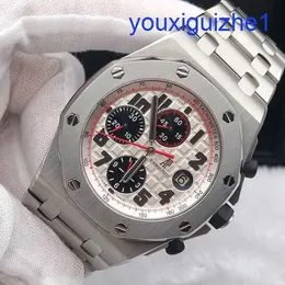 Fancy AP Armwache Watch Royal Oak Offshore Precision Stahl 26170st Automatische mechanische mechanische rote Nadel Timing Anti Magnetic White Plate Stahl Band Herren Uhr Wache