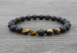 Lava Stone Pärlor armband naturliga svart elastiska armband vulkaniska klipppärlade handsträngar yoga 7 chakra män armband2332344