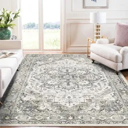 Mattor Washable Area Rug Vintage - vardagsrum bondgård Oriental 5x8 Ejressad icke -halkfläckbeständig matta för sovrumsmat