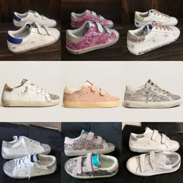 Luxe Bebek Kız Kız Sabahları Süper Top Tenis Ayakkabı Sequin Sequin Beyaz Yapmak Kirli Tasarımcı Çocuklar Çocuklar Deri Yıldız Günlük Ayakkabı