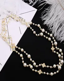 New fashion luxury designer diamond lucky leaf pearl classic elegant multi layer long sweater statement necklace for woman7973439