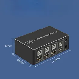 2024 4 Porta KVM Switcher PC Monitor 4K Conector HDMI Compatível com caixa de TV USB Splitter DisplayPor