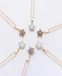 Penram Star Chain Necklace Pink Crystal Chakra Natural Stone Gold Plating Geode Druzy Quartz Pendant DIY Necklace Jewelry9501239