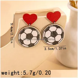 Dangle Chandelier Round Heart Softball Baseball Basketball Wooden Sporty Earrings For Mother Day Gift Wholesale Mom Wood Jewlelry Drop Dhpfg