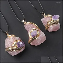 펜던트 목걸이 6pcs/lot gilded crystal natural stone quartz 펜던트 남성용 에너지 주얼리 추수 감사절 선물 DHHBS를위한 DIY 목걸이