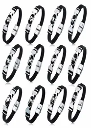 Charm Armband 2021 Fashion 12 Constellation Rostfritt stål Armband Zodiac svart läder för män och kvinnor Pulseras Hombre8619435