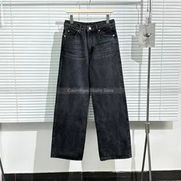 Jeans femininos Retro lavado de pernas largas Casual Casual Casta centenas de calças retas finas correspondentes