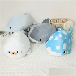 Plush Pillows Cushions P Sea Animal Stuffed Pie Dolphin Whale Shark Seal Cartoon Body For Baby Kids Slee Accompany Room Decor Drop Del Otq7E