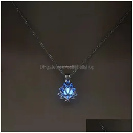 Pendant Necklaces Trendy Sier Color Alloy Lotus Flower Luminous Locket Necklace Glow In The Dark Crescent For Drop Delivery Jewelry Pe Dhmvi