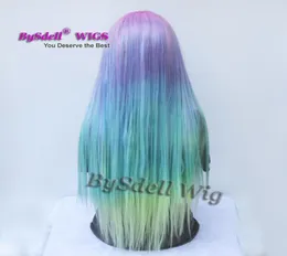 Sirena dritta lunga dritta colore arcobaleno non nessuno in pizzo la parrucca anteriore di bellezza pastello rosa viola blu verde colorato anime cosplay7453124