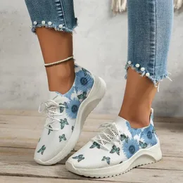 Casual Shoes Lace-Up Platform Ladies Sports Plus Size 43 Lightweight Med Heels Running ShoesWomen Print Breathable Sneakers 2024