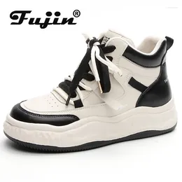 Lässige Schuhe Fujin 4cm 2024 Frauen Plattform Wedge Knöchelstiefel Chunky Sneakers Ergonomische echte Leder Frau Firm Herbst Spring