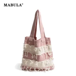 Totes MABULA Knitting Cotton Shopping Shoulder Purse For Woman Lightweight Simple Casual Korean Style Hobo Bag Square School Tote