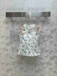 Women's Tanks & Camis Designer 2024 Leather Patchwork Fashion Summer Flower Pattern Round Neck Sweet Sleeveless Vest Tops L2EO