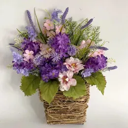 Flores decorativas Flores de flores sazonais cesta pendurada Artificial para a porta da frente Decoração de casa Fazenda interna