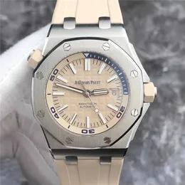 디자이너 시계 고급 자동 기계식 시계 남성 15710st 베이지 색 방수 스테인리스 스틸 운동 손목 시계