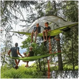 Hängmattor Portable Cam Hammock Outdoor Triangle Tent Aerial MTI-Person Equipment Net för resepicknickfester Drop Delivery Home Garde Otlhj