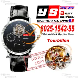 Villeret Real Tourbillon Hand Linding Mens Watch YSF V3 Power Reserve Mechanical 6025-3642-55B STEEL CASE DIAL Black Silver Roman Leather Edition Edition