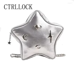 حقيبة ظهر Ctrllock Y2K الرجعية الحلو الفضة الخماسي حقيبة النساء لطيف الأزياء بو الكتف