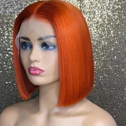 Gengibre curto bob renda front s 100% Human Hair for Women Loiro Orange Fechamento brasileiro reto de laranja 240408