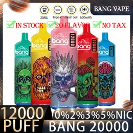 Bang 12000 puff Disposable E Cigarettes 1.0ohm Mesh Coil 20ml Pod Battery Rechargeable Electronic Cigs Puff 12K 0% 2% 3% 5% Vape Pen Kit Customizable