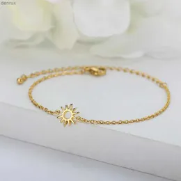 Bangle ICFTZWE Sun Hollow Bracelets For Women Stainless Steel Hand Chain Vintage Sunflower Anklet Boho Foot Jewelry AccessoriesL240417