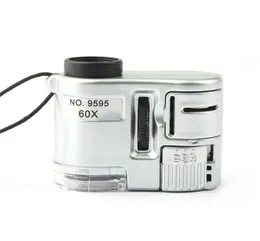 미니 60X LED UV Light Pocket Microscope Jewelry Medifier Loupe 휴대용 핸드 헬드 확대 유리 통화 탐지기 9658559