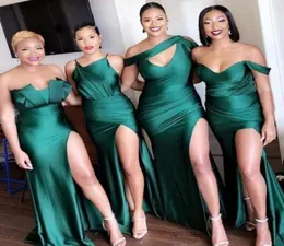 Turquoise Green Side Split Sukienki druhny 2021 Seksowna długa pokojówka Honor Dress Pleats Mermaid Wedding Gości
