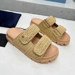 designer sandals donna diapositiva all'uncinetto di diaposili neri cunete cunete paglia piatta a forma piatta estate flat comfort mulo beach tallfal