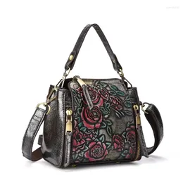 Bag Volasse Retro Frauen echte Leder -Schulter -Crossbody -Taschen für Frau Vintage China Style Damen geprägte weibliche Handtaschen