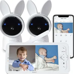 Não é uma tela dividida Video Baby Monitor com duas câmeras Wi -Fi 2K HD, 5 coloras 720p Display, Visão noturna, detecção de choro, detecção de movimento, sensor de umidade Temper