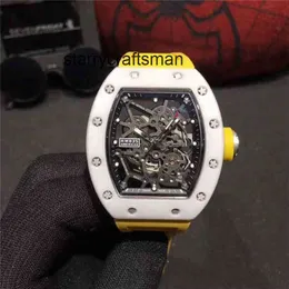 Mężczyźni Watch Mechanical Top Na rękę Automatyczne mechaniki daty Richa White Business Speish Watch Ceramic Case Yellow Tap