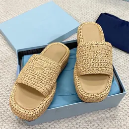 Slippers sandals designer shoes plated gold metal straw black white straw weaven slides sandalen for woman solid outdoor slipper fashion sh08 C4