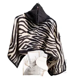 Jesienna zima kobiety golf -golf Knitted Grid Druk Asymetryczny ciepły moda krótka desinger Sweter Top Knitwear Poncho Cloak