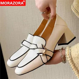 Dress Shoes MORAZORA 2024 Genuine Leather Women Pumps Mid Heels Office Spring Summer Ladies