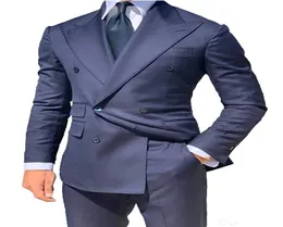 Navy Blue Groom Tuxedos men doublebreased Suits Wedding Tuxedo Fashion Men Blazer Men Prom Dinnerdarty suitsjacketpant4506899