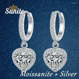 Серьги Sunite 2,0CT Moissanite Diamond Love Heart Drop For Women High Grade Wedding Jewelry 925 Серебряный подарок на день рождения стерлингов