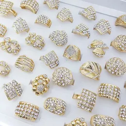 Großhandel 10pcs/Los Luxus glänzender Kristall Eheringe für Frauen Gold plattiert volle Strassfinger -Juwelierparty Geschenk Anillo 240416