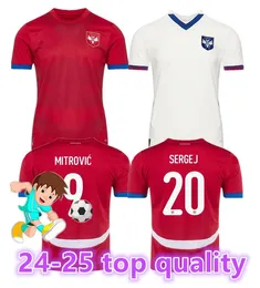 24 25 قمصان كرة القدم الصربية 2024 2025 Milivojevic Mitrovic Tadic Jovic Kolarov Kostic Vlahovic Sergel Matic National Football Assist Men Rens8899999999999999999999990