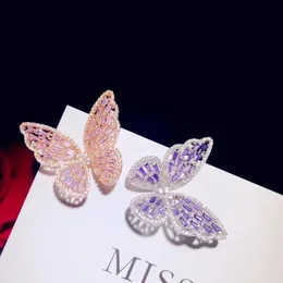 Brooches For Women S925 Hollow Pink Purple Butterfly Cubic Zirconia Brooch Temperament Bijoux Femme Accessories 240412