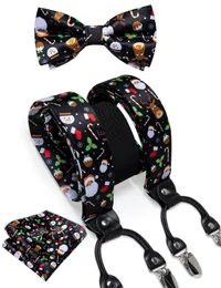 Weihnachtsmänner Elastische Hosenträger Verstellbare schwarze Bowtie Manschettenknöpfe Set Tree Santa Y Back Accaces Wide Gurt Metal Clip 240401