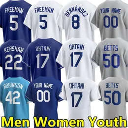 2024 Maglie da baseball personalizzate per uomini donne Dodgers Youth Ohtani Shohei, Freddie Freeman, Mookie Betts, Enrique Hernandez, Taylor Chris, Will Smith, Yamamoto Jersey