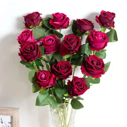 5pcs Flores de rosa seca seda de seda longa buquê de ramo para casa para casar sala de casas mesa de cor de planta falsa de greante de planta 230613