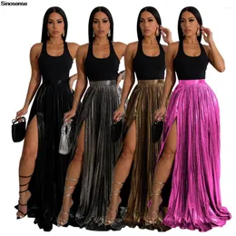 SKIRTS FILHAS FILHING METALIC PLEAD MAXI SALIRA SOLID COR SOLID